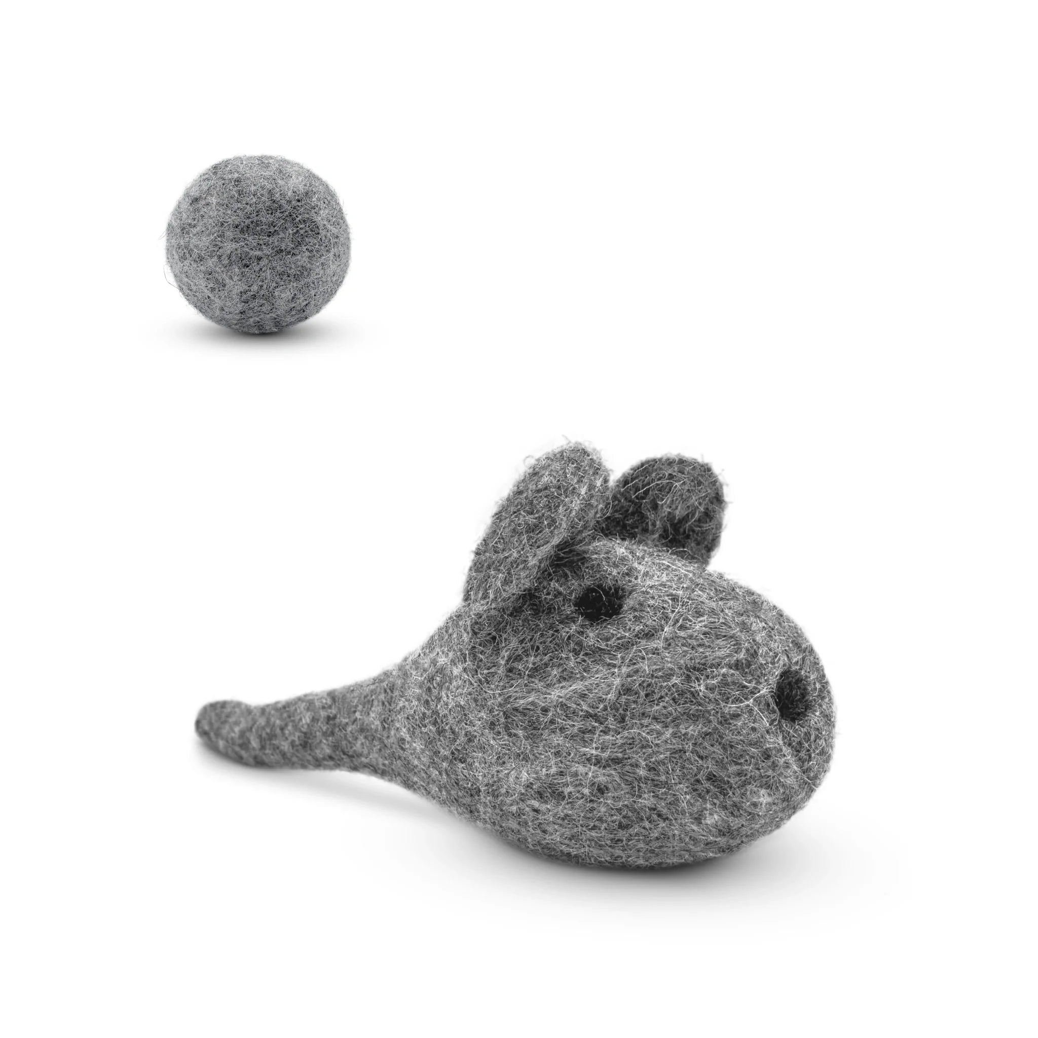 Felted wool mouse and ball cat toys gray