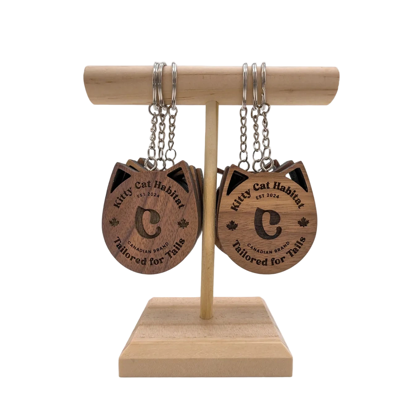 Wooden Cat Head Keychains