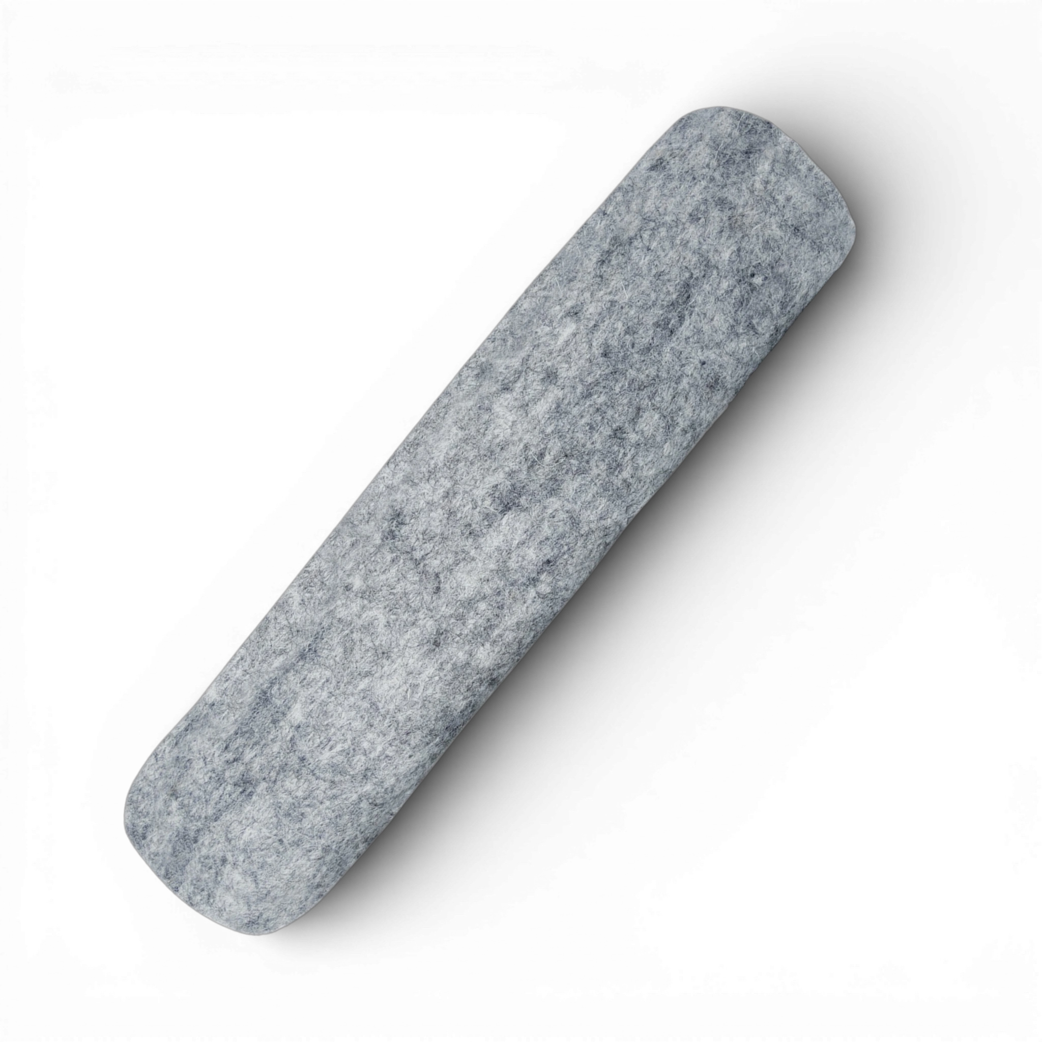 Single light grey felted wool cat kicker toy shown at an angle on a light background.