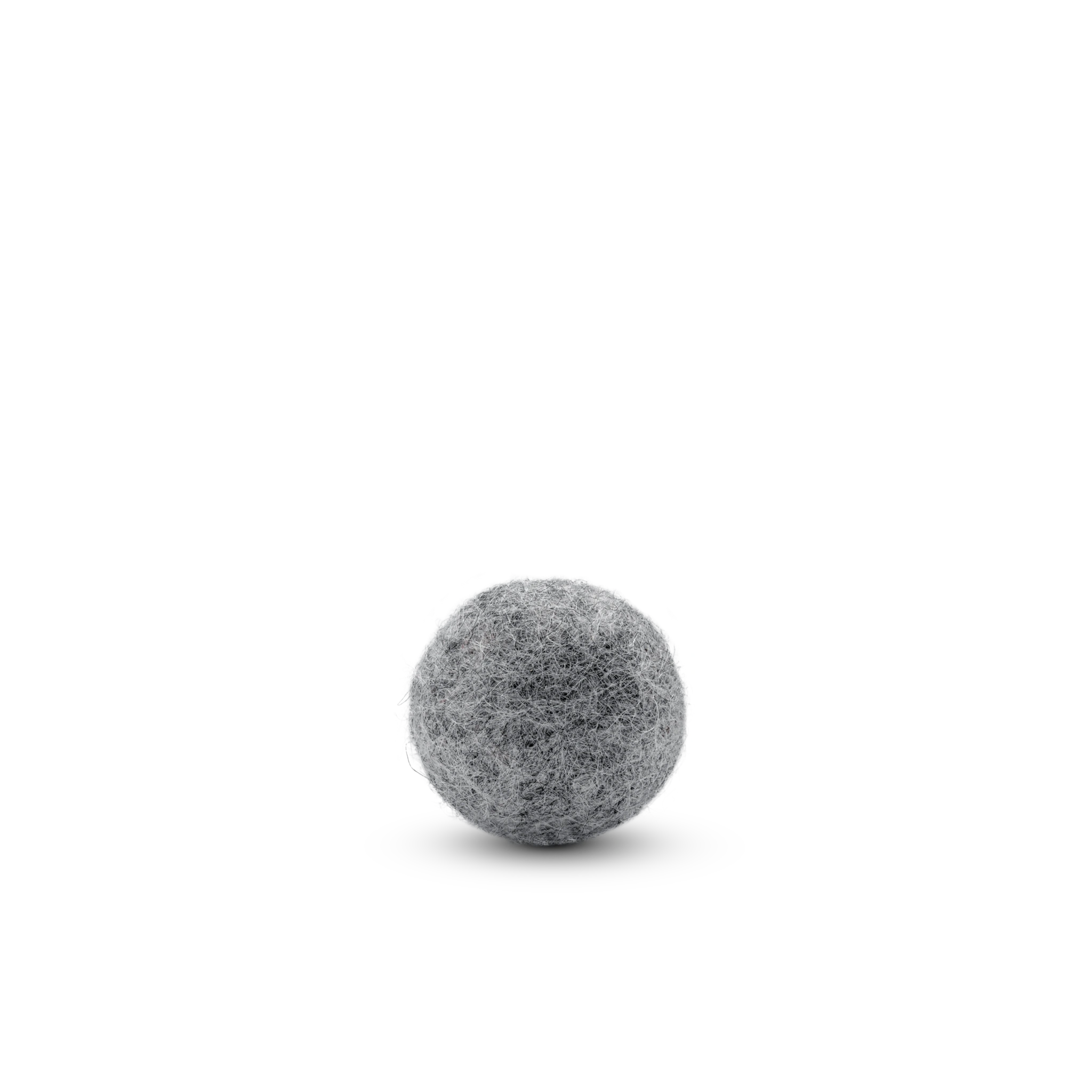 Single grey felted wool ball cat toy on a light background.