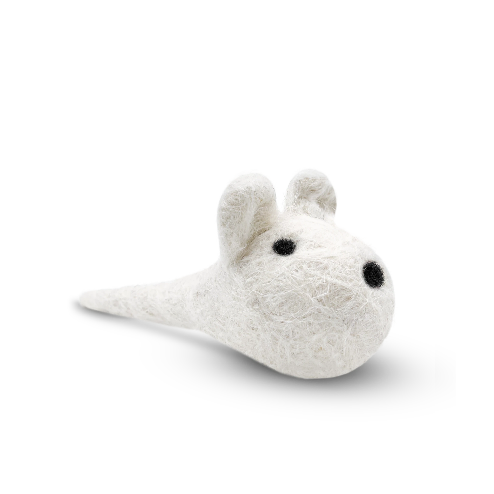 White felted wool mouse cat toy on a light background.